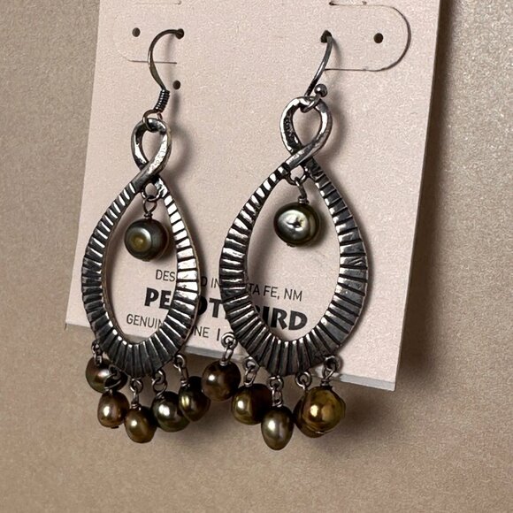 Peyote Bird Boho Teardrop Earrings Bronze Pearls Oxidized Silver NWT Signed - Picture 2 of 11
